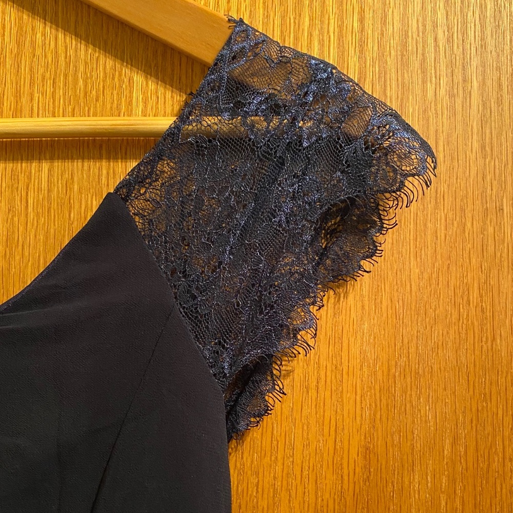NWT! Navy Blue Lace Deep V Back Mini Dress - Picture 5 of 15